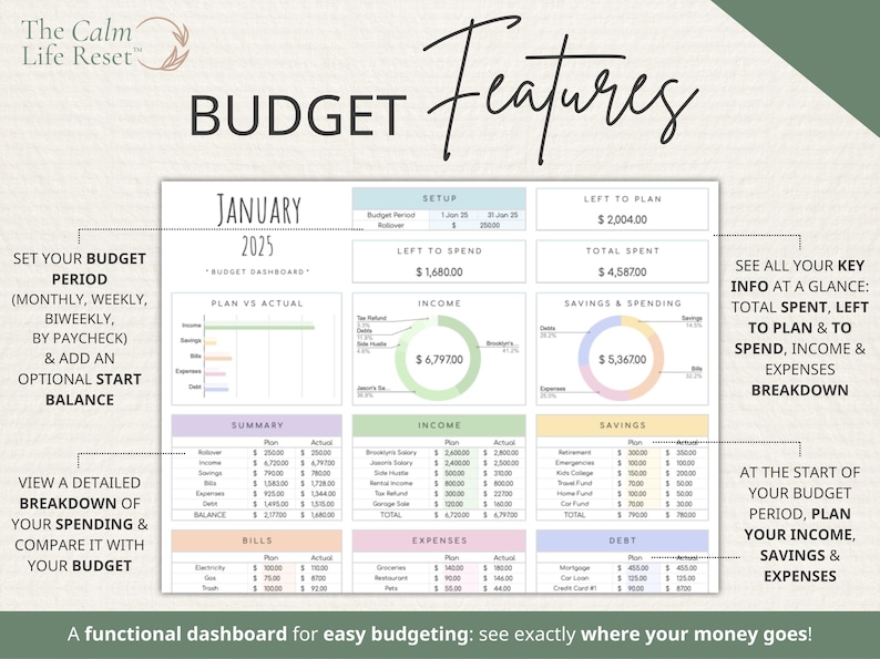 ADHD-Friendly Budget Planner Google Sheets: Monthly Bill Tracker, Personal Income Expense, Weekly Paycheck, Debt Payoff Tool, Easy-to-Use