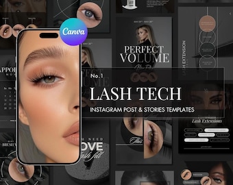 Plantillas de Instagram para Lash Tech: Publicaciones en redes sociales (CANVA)