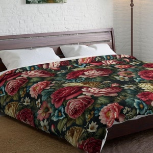 Vintage  Lauren Rose  Floral Comforter Lightweight Blanket forHer Birthday Cossette Black Duvet Cover, Rare Bedding Stylish Print Home Decor