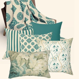 Seafoam Sofa Pillow Set, Seafoam Green and Cream Pillow Covers, Pillow Combination Sets in Blue, Throw Pillow Combo with Blue || Sandy