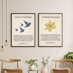 Scripture Based Printable Wall Art, Set of 2, Look at the Birds, Consider the Lilies, Modern Wall Art, Christian Printable