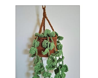 Patrón de crochet para macetero colgante "Hojas de corazón" (PDF) | Decoración de ventana bohemia | Macetero colgante de crochet | Patrón de crochet