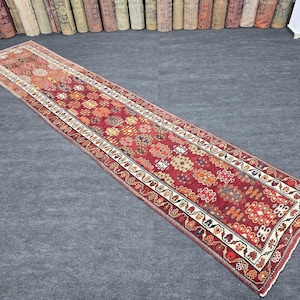 3&#39;2&quot; x 14&#39;9&quot; One of a Kind Persian Heriz Rug Runner 3x15 Hand Knotted Bordered Shiraz Rug Unique Extra Long Vintage Wool Turkish Runner