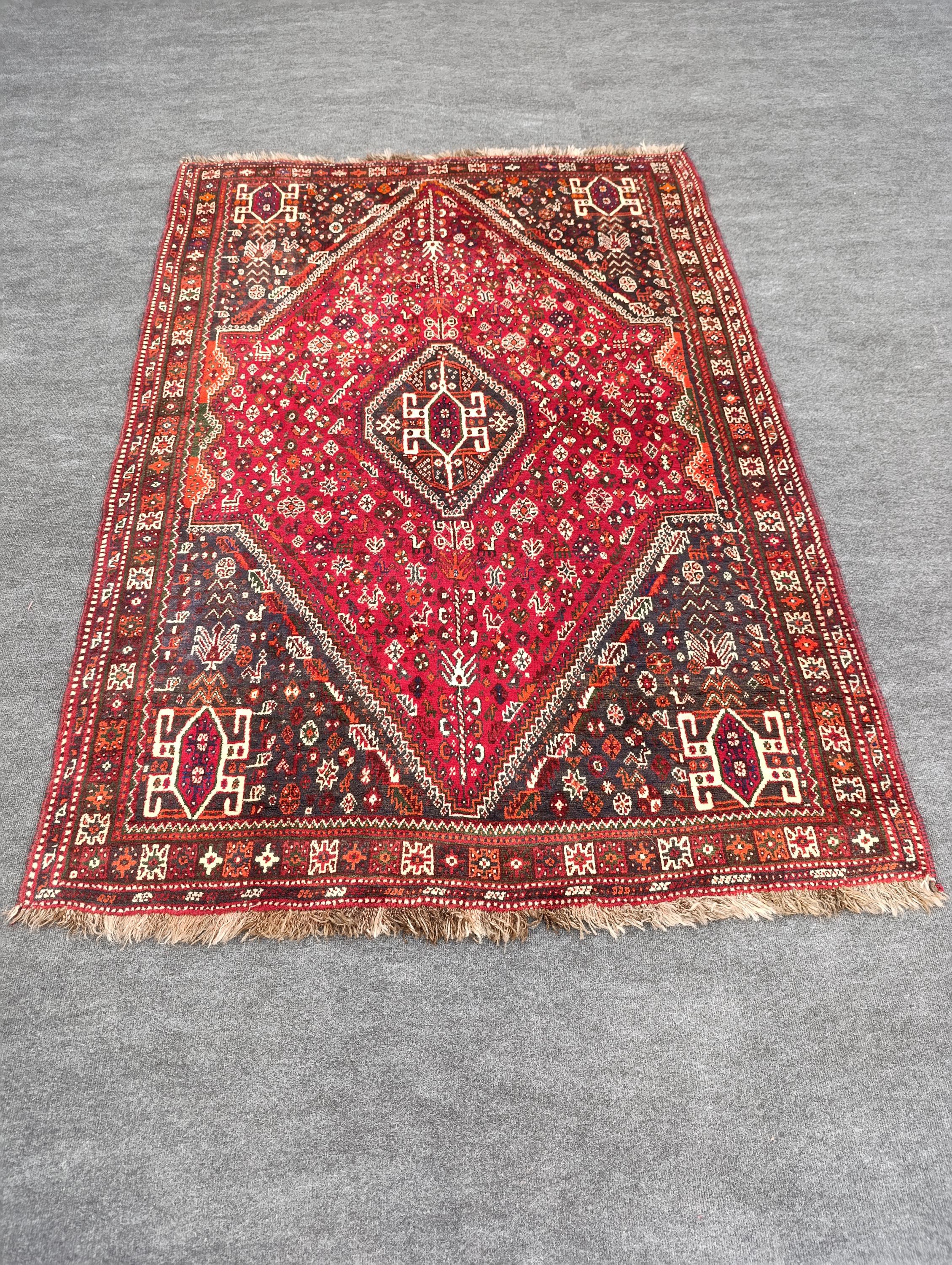 5'2" x 7'6" Persian Shiraz Area Rug 5x8 Hand Knotted Traditional Vintage Living Room Rug One of a Kind Authentic Wool Dining Room Rug 5 by 8