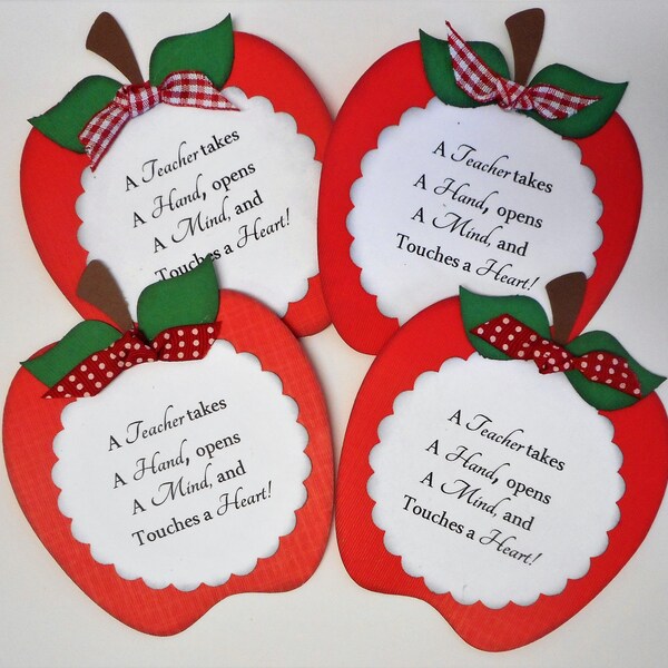 Teacher Appreciation Apple Handmade Tags Set of 4 embellishment Die Cut