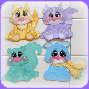 Baby Animals Handmade Embellishment die Cut 4 Pieces