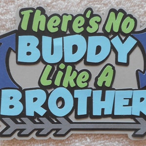 May include: A gray background with the text "There's No Buddy Like A Brother" in blue, green, and black letters. The text is surrounded by two blue arrows pointing in opposite directions.
