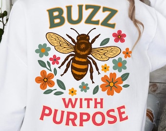 Buzz With Purpose Retro Bee PNG - Conception vintage de sublimation de motivation florale, Clipart d'abeille mignonne