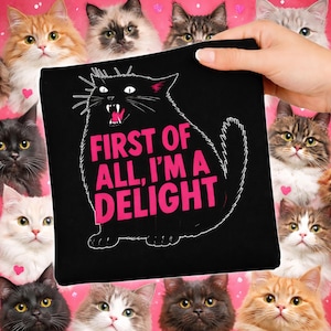 Först och allt är jag en fröjd, rytande svart katt, PNG-design, först och allt är jag en fröjd, rytande svart katt-tröja