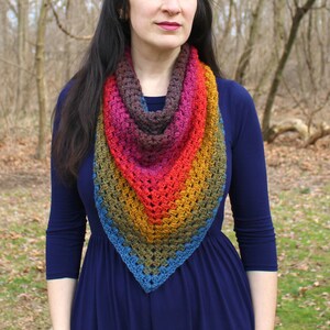Rainbow Triangle Scarf Crocheted Gift for Her Knitted Gift for Mom Vegan friendly shawl Boho triangle shawl Chunky oversized scarf image 2