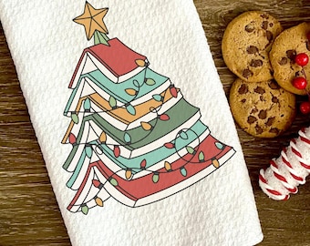 Book Tree Christmas Kitchen Towel: Book Lover Holiday Decor, Gift for Book Club