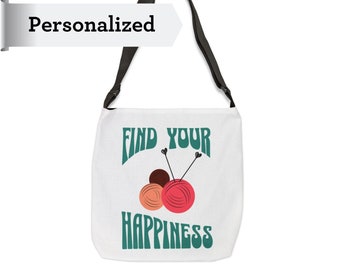 Personalisierte Strick Projekt Tasche große Tasche mit Taschen verstellbaren Gurt Frauen Stricker Geschenkidee unter 50 Glück Zitat Weihnachten