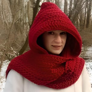 Bufanda roja de crochet con capucha, cálida bufanda larga de invierno hecha a mano con capucha, idea de regalo de cumpleaños para mamá, regalo de Navidad para hermana