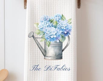 Personalized Hydrangea Kitchen Towel – Customized Hostess Gift for Housewarming