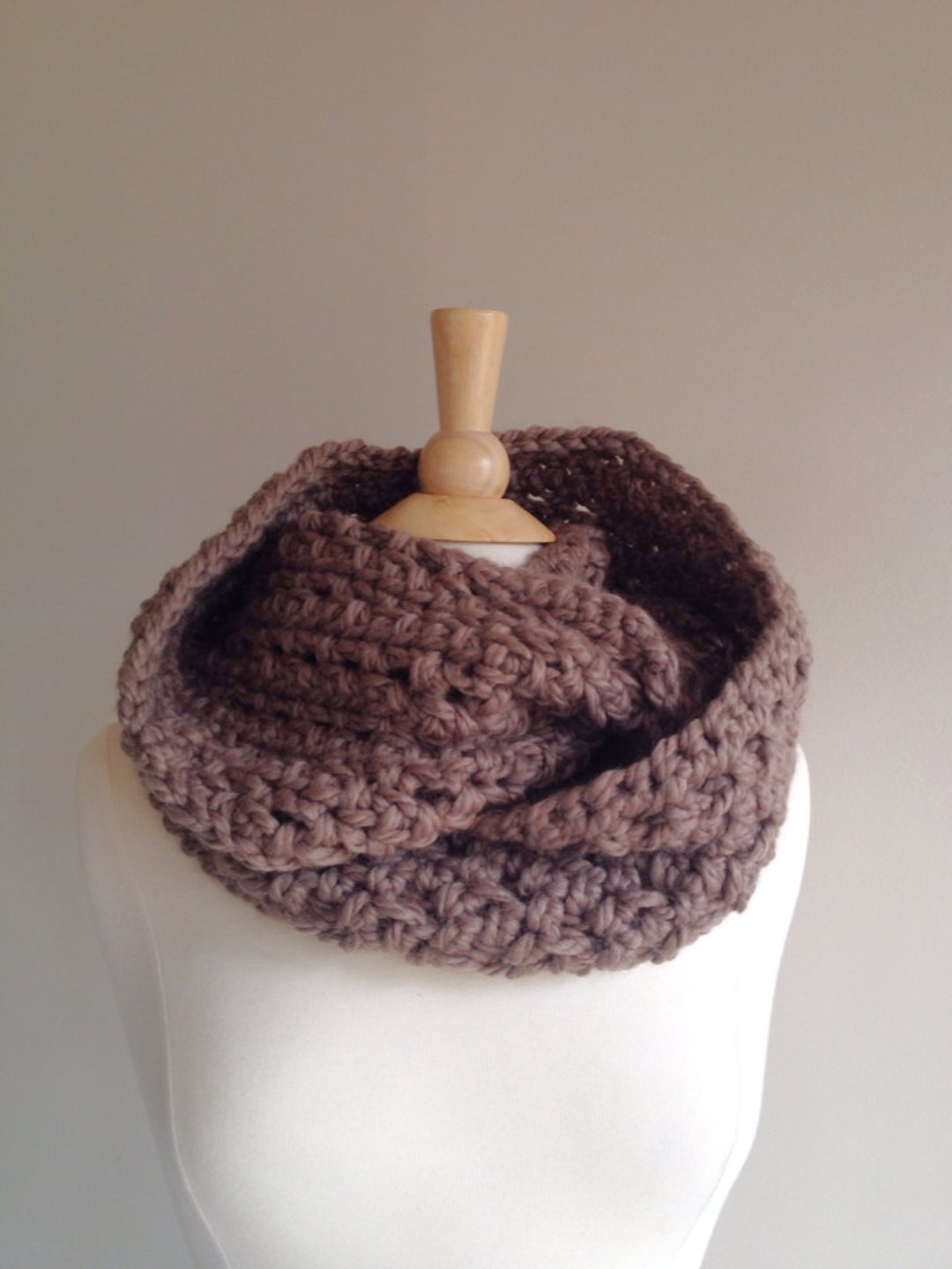 Hand Crochet Chunky Infinity Scarf: Taupe Brown Wool Blend - Etsy