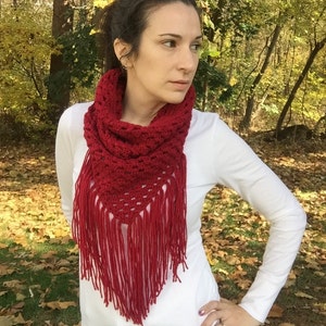 Crochet Boho Fringe Scarf Pattern: Easy Triangle Cowl (PDF Pattern)