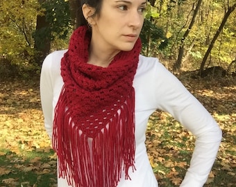Crochet Boho Fringe Scarf Pattern: Easy Triangle Cowl (PDF Pattern)