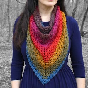Rainbow Triangle Scarf Crocheted Gift for Her Knitted Gift for Mom Vegan friendly shawl Boho triangle shawl Chunky oversized scarf image 1