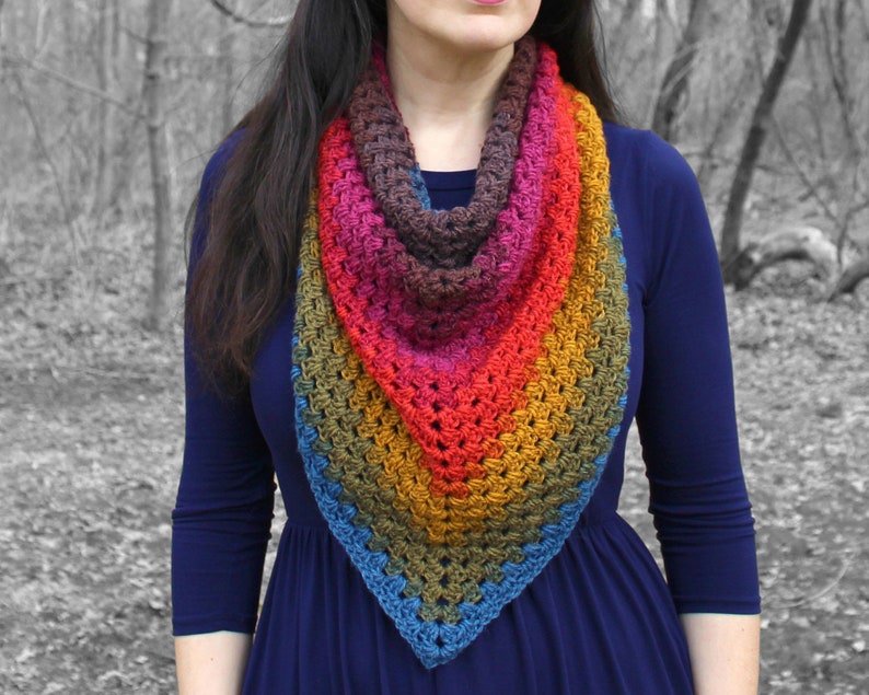 Rainbow Triangle Scarf Crocheted Gift for Her Knitted Gift for Mom Vegan friendly shawl Boho triangle shawl Chunky oversized scarf image 1