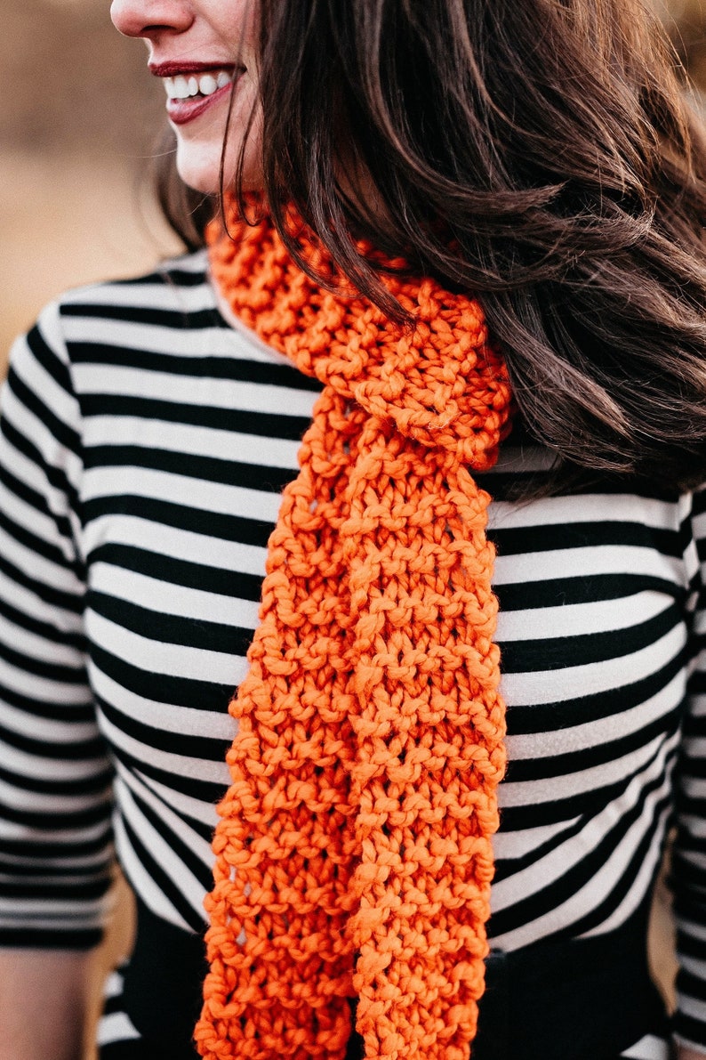 Chunky scarf, pumpkin orange knitted scarf, knit skinny scarf, chunky knit scarf, boho scarf, gift for her, best friend gift girlfriend gift image 1