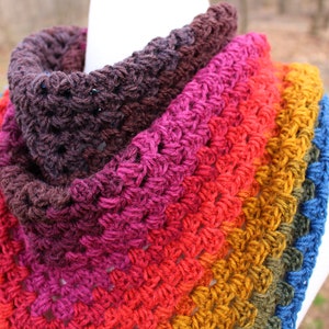 Rainbow Triangle Scarf Crocheted Gift for Her Knitted Gift for Mom Vegan friendly shawl Boho triangle shawl Chunky oversized scarf image 5