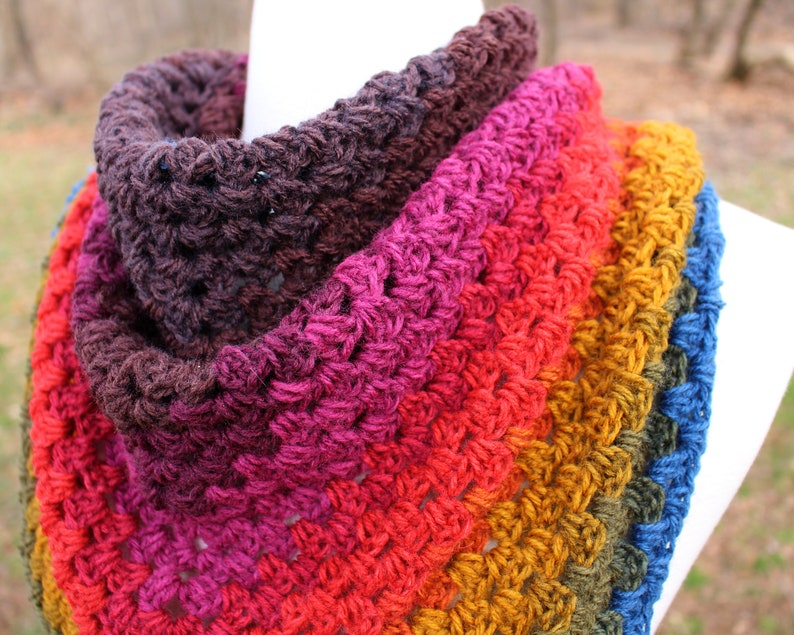 Rainbow Triangle Scarf Crocheted Gift for Her Knitted Gift for Mom Vegan friendly shawl Boho triangle shawl Chunky oversized scarf image 5