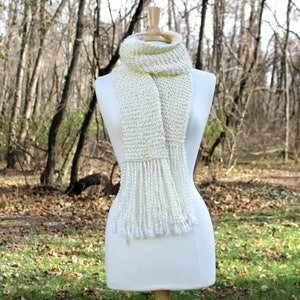 Hand knit scarf, women's scarves, long scarf with fringe, long fringe scarf, cream winter scarf, gift for her, winter accessory image 4