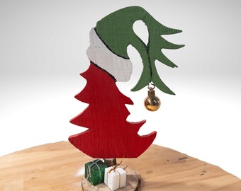 Green Hand Christmas Shelf Sitter | Handmade Wooden Holiday Decor | Grumpy Santa Inspired Hand