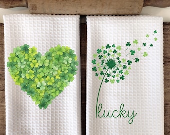 Torchons de cuisine pour la Saint-Patrick - torchons trèfle porte-bonheur - décoration de cuisine verte - cadeau de pendaison de crémaillère pour une nouvelle maison