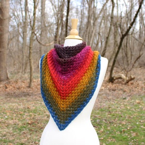 Rainbow Triangle Scarf Crocheted Gift for Her Knitted Gift for Mom Vegan friendly shawl Boho triangle shawl Chunky oversized scarf image 3