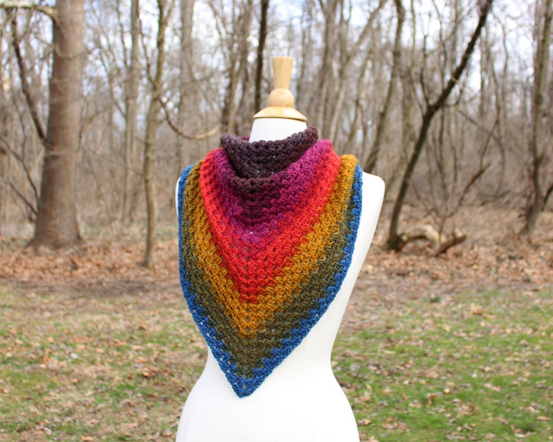 Rainbow Triangle Scarf Crocheted Gift for Her Knitted Gift for Mom Vegan friendly shawl Boho triangle shawl Chunky oversized scarf image 3