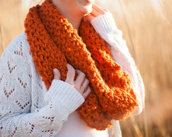 Chunky crochet scarf - orange scarf - knit scarf - knit neck warmer - oversized scarf  - infinity scarf - cowl scarf - gift for sister gift