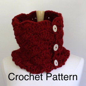 Chunky scarf pattern, crochet cowl pattern, bulky yarn pattern, crochet scarf with buttons, crochet scarf pattern, chunky crochet scarf image 1