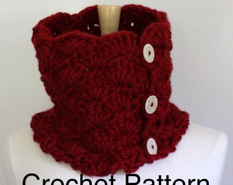 Chunky scarf pattern, crochet cowl pattern, bulky yarn pattern, crochet scarf with buttons, crochet scarf pattern, chunky crochet scarf