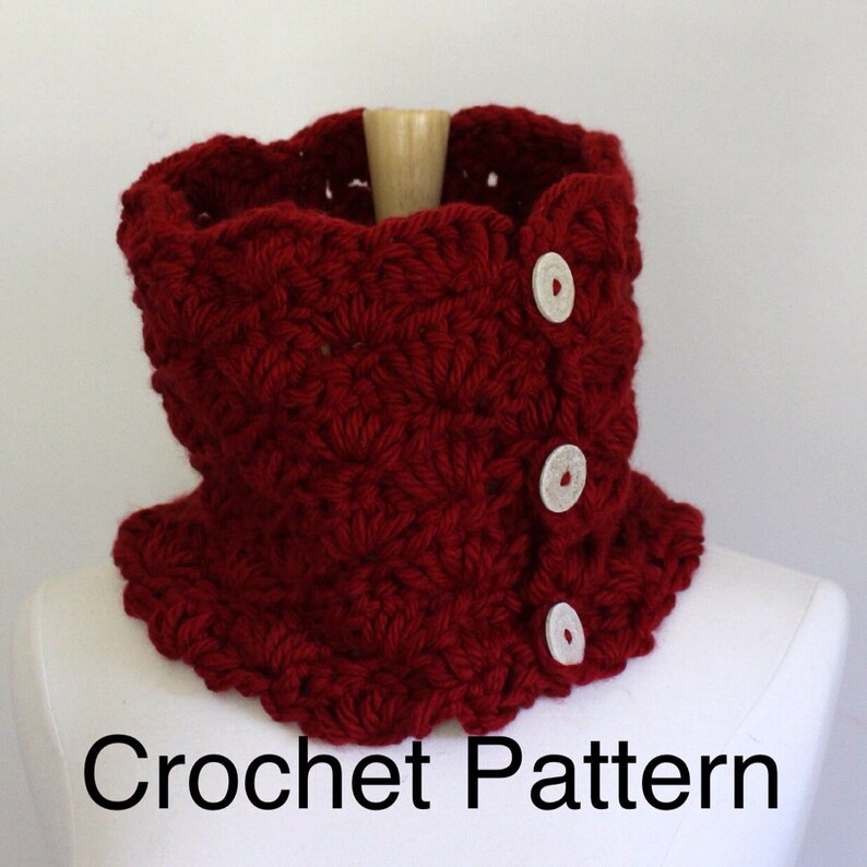 Chunky scarf pattern, crochet cowl pattern, bulky yarn pattern, crochet scarf with buttons, crochet scarf pattern, chunky crochet scarf image 1