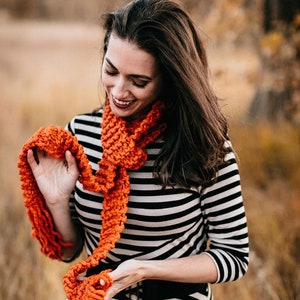 Chunky scarf, pumpkin orange knitted scarf, knit skinny scarf, chunky knit scarf, boho scarf, gift for her, best friend gift girlfriend gift image 5