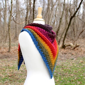 Rainbow Triangle Scarf Crocheted Gift for Her Knitted Gift for Mom Vegan friendly shawl Boho triangle shawl Chunky oversized scarf image 6