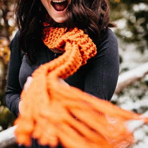 Chunky scarf, pumpkin orange knitted scarf, knit skinny scarf, chunky knit scarf, boho scarf, gift for her, best friend gift girlfriend gift image 3