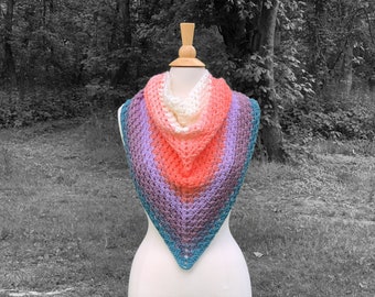 Pastel Triangle Scarf - Crocheted Gift for Her - Warm weather scarf - Vegan friendly shawl - Boho triangle shawl - Rainbow chunky oversized