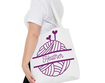 Personalisierte Strick Einkaufstasche Strick Projekt Tasche große Canvas Tasche Yarn Caddy Monogramm Tasche wiederverwendbare Einkaufstasche Stricker Geschenkidee