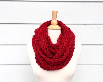 Red crochet scarf - chunky infinity scarf - Mother's Day gift for wife