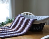 crochet baby blanket, purple baby blanket, crochet baby afghan, baby girl blanket, purple and white, newborn blanket, carseat blanket