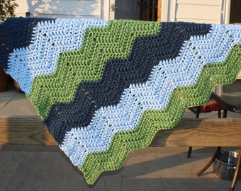 Crochet baby blanket, crochet baby afghan, baby boy blanket, nature nursery, baby shower gift, blue and green blanket, chevron blanket