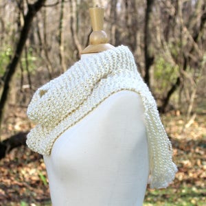 Hand knit scarf, women's scarves, long scarf with fringe, long fringe scarf, cream winter scarf, gift for her, winter accessory image 7