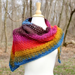 Rainbow Triangle Scarf Crocheted Gift for Her Knitted Gift for Mom Vegan friendly shawl Boho triangle shawl Chunky oversized scarf image 7