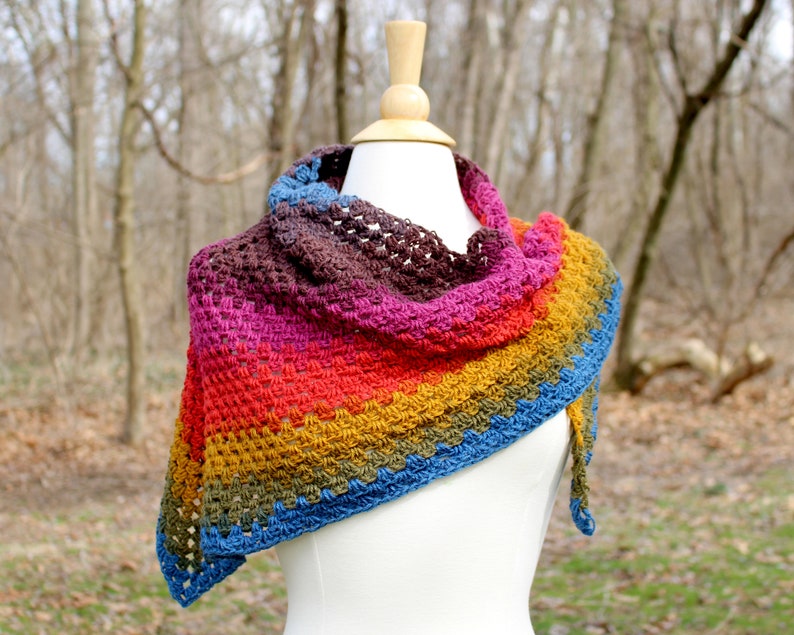 Rainbow Triangle Scarf Crocheted Gift for Her Knitted Gift for Mom Vegan friendly shawl Boho triangle shawl Chunky oversized scarf image 7