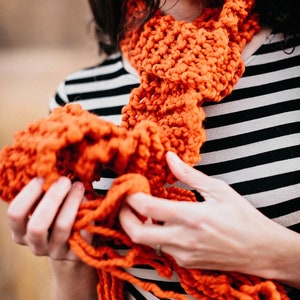 Chunky scarf, pumpkin orange knitted scarf, knit skinny scarf, chunky knit scarf, boho scarf, gift for her, best friend gift girlfriend gift image 2