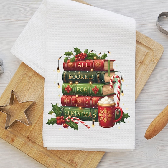 Christmas Kitchen Towel Book Lover Gift Book Club Party Favor