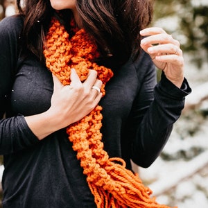 Chunky scarf, pumpkin orange knitted scarf, knit skinny scarf, chunky knit scarf, boho scarf, gift for her, best friend gift girlfriend gift image 4