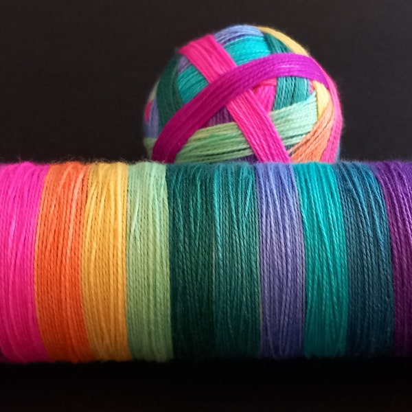Rainy Day - 14 -colour self-striping sock yarn, rainbow, high-twist 100g